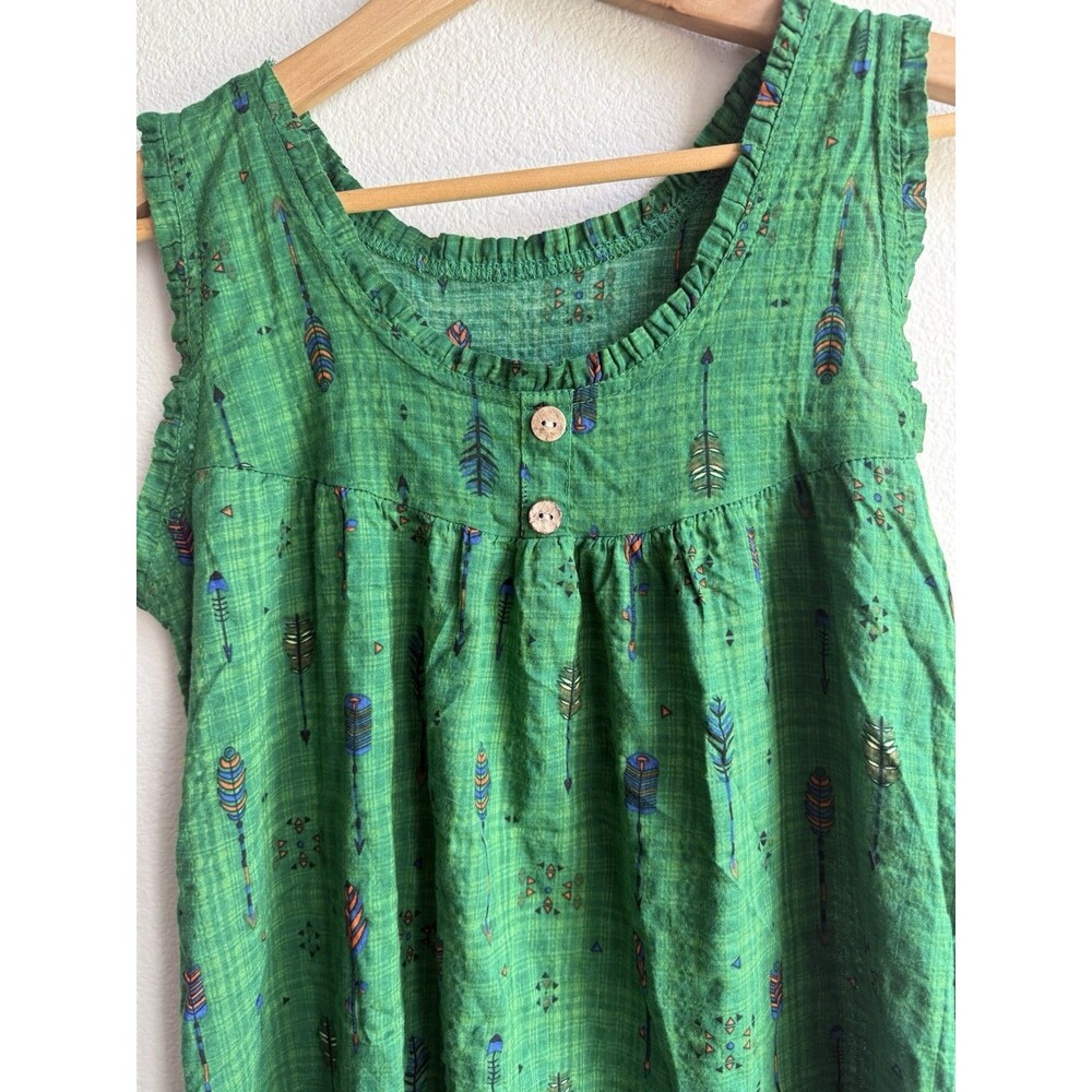 Womens Green Flowy Boho Smock  Moomoo Kurta Style Dress Maternity Resort Wear OS - Picture 4 of 11